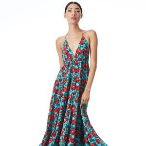 Alice + Olivia Mae Halter Tiered Maxi Dress in Beach Bliss Aqua